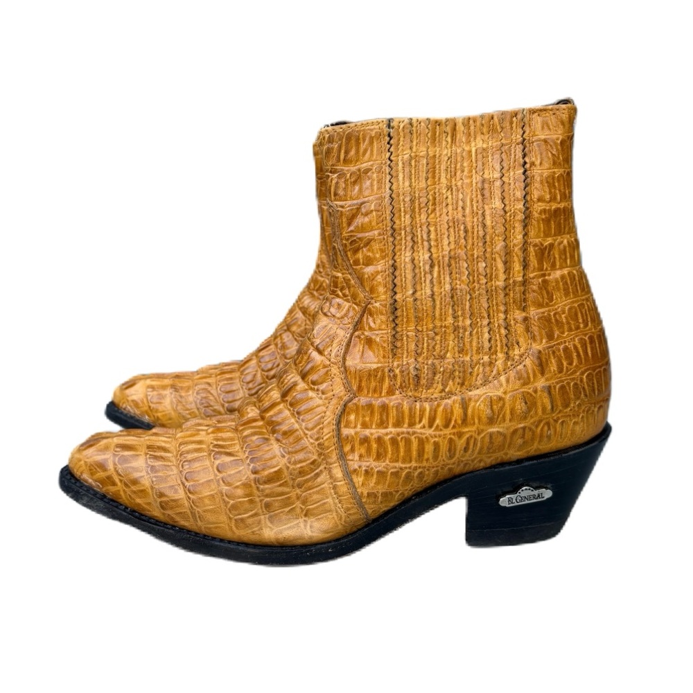 El General Alligator Embossed Orange Brown Western Cowboy Ankle Boots